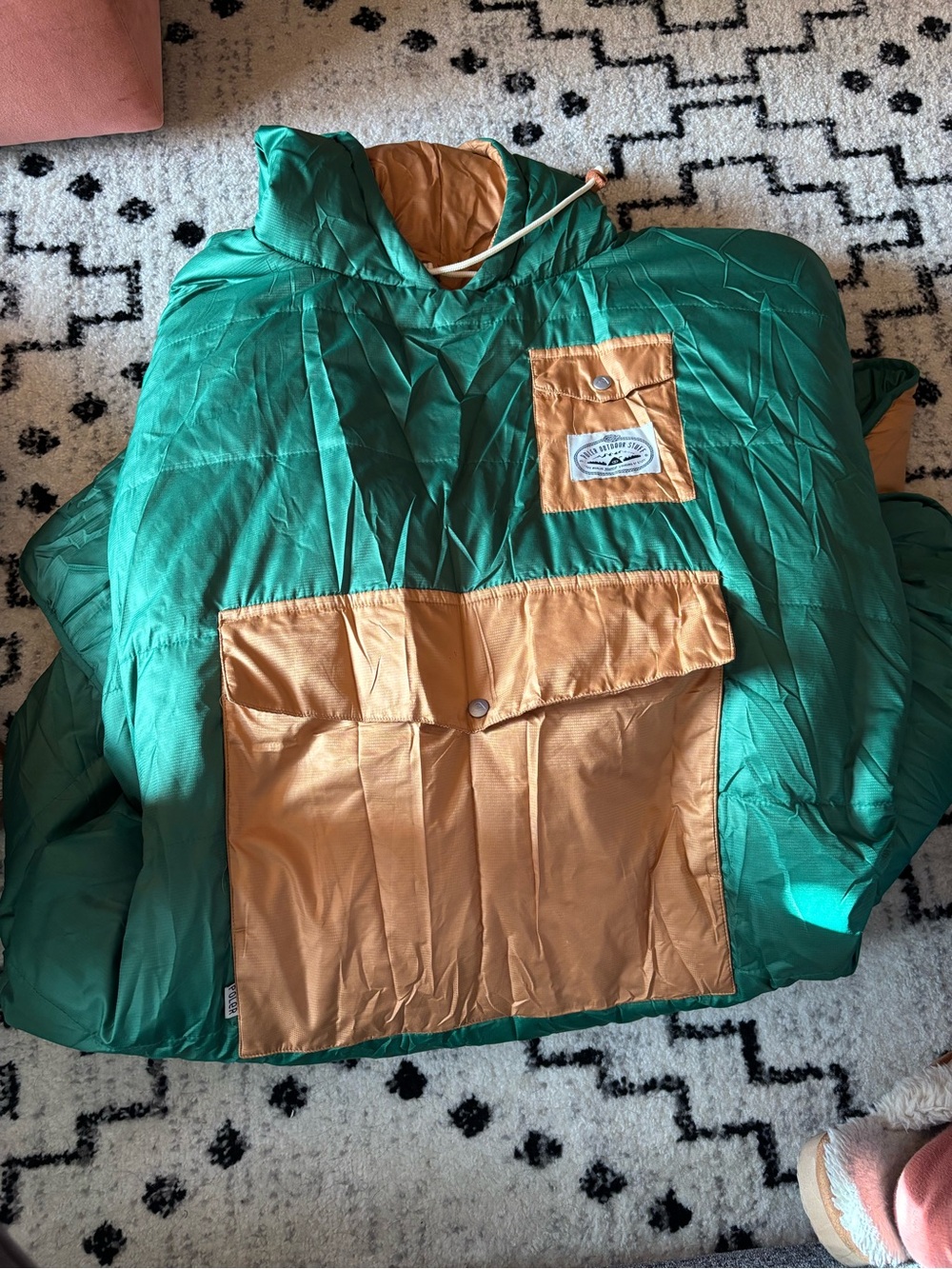 Poler Green and Gold Reversible Poncho